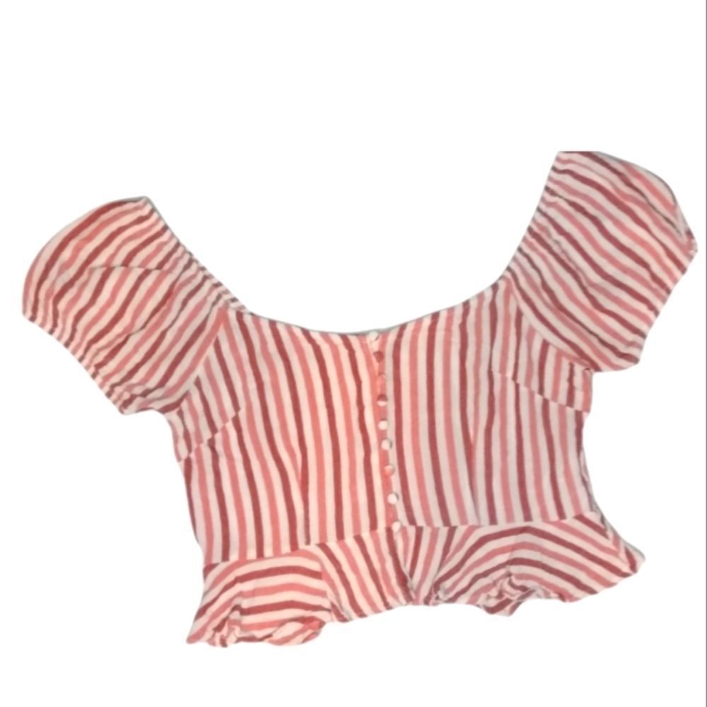 Forever 21 Super Cute Over the Shoulder Striped Crop Top with Ruffles 🧡❤️